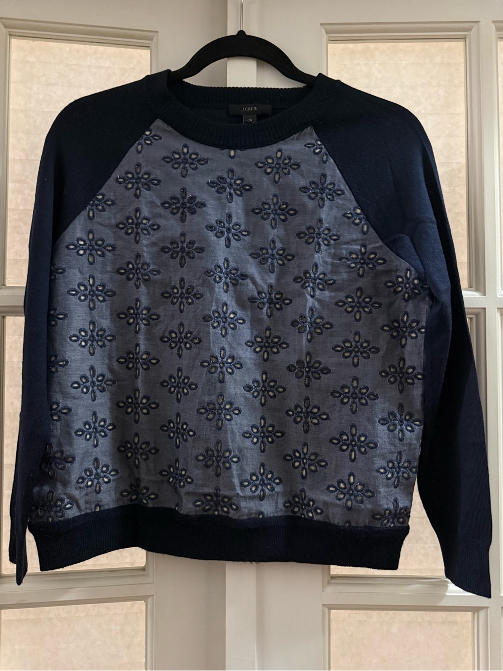 J. Crew Navy Embroidered Front Crewneck Sweater